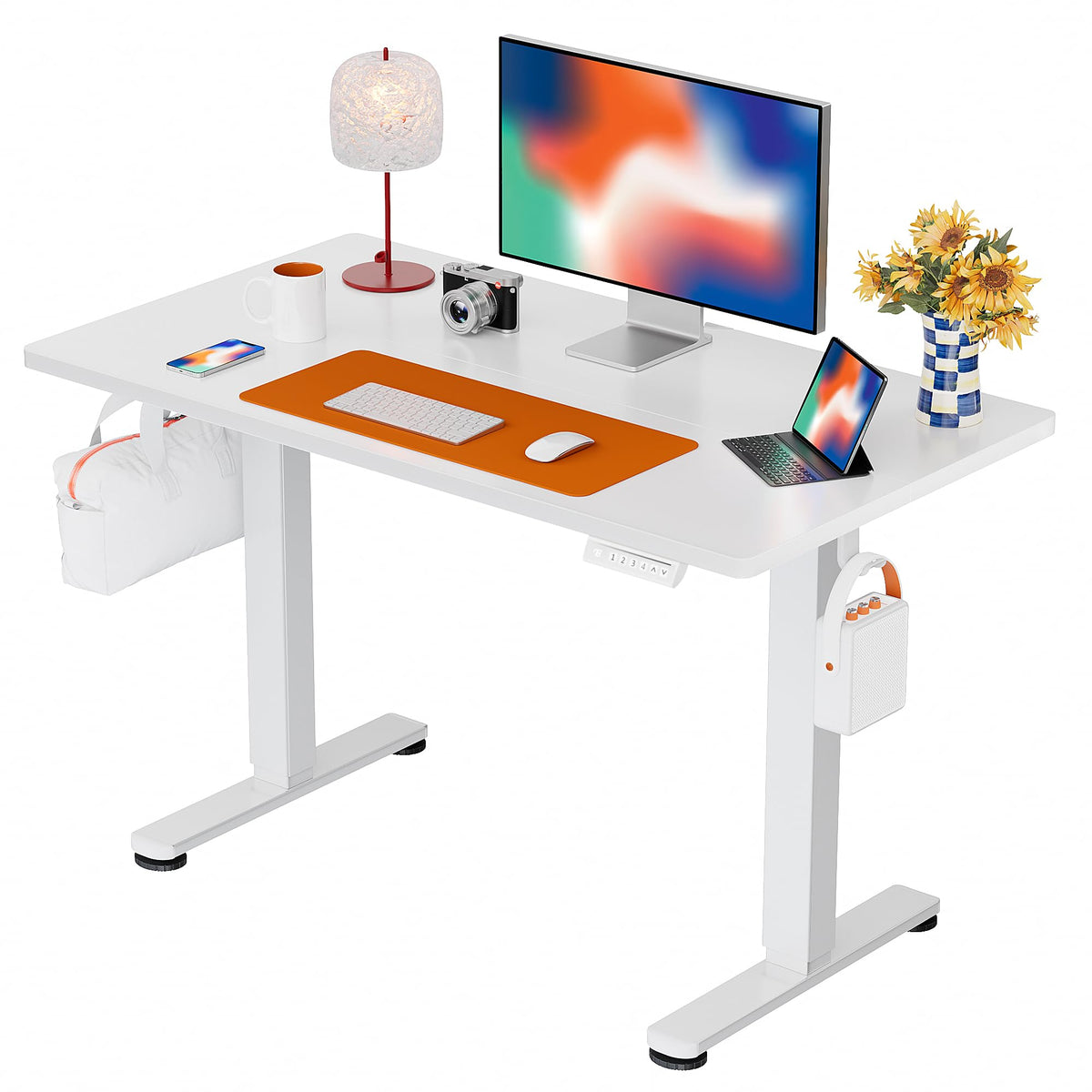 ErGear Height Adjustable Electric Standing Desk, 48 x 24 Inches Sit Stand up Desk, Memory Computer Home Office Desk, Vintage Brown