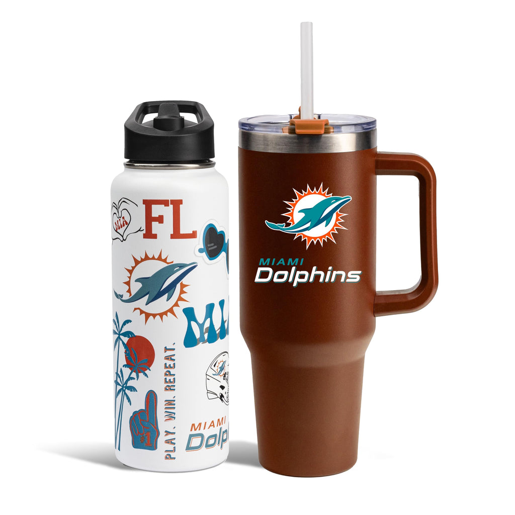 The Memory Company Officially Licensed NFL 2-Pack Stainless Steel Tumbler Set, 34oz Team Spirit Water Bottle & 40oz Game Day Tumbler with Lid and Straw, BPA-Free Materials, Convenient Straw Design