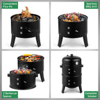 Vertical Charcoal BBQ Smoker, 3-in-1 16" Round Barbecue Grill