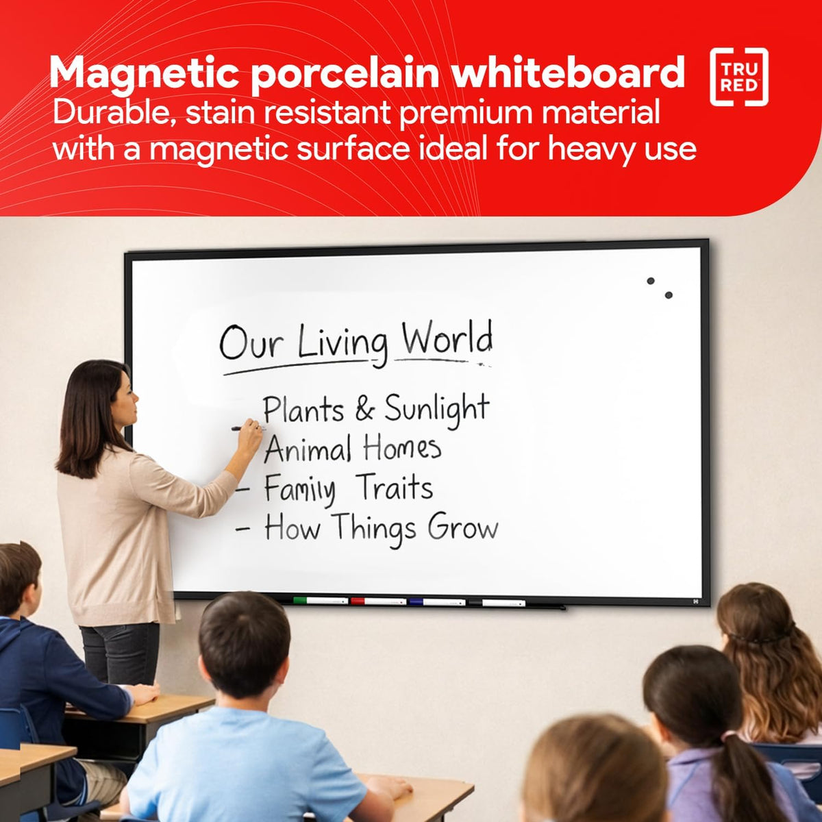 TRU RED Magnetic Steel Dry Erase Board, 5 ft x 3 ft, Black Frame
