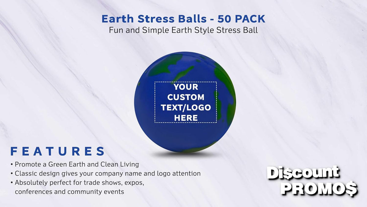 DISCOUNT PROMOS Custom Earth Squeeze Balls Set of 50, Personalized Bulk Pack - Perfect for Promotional Giveaways - Blue