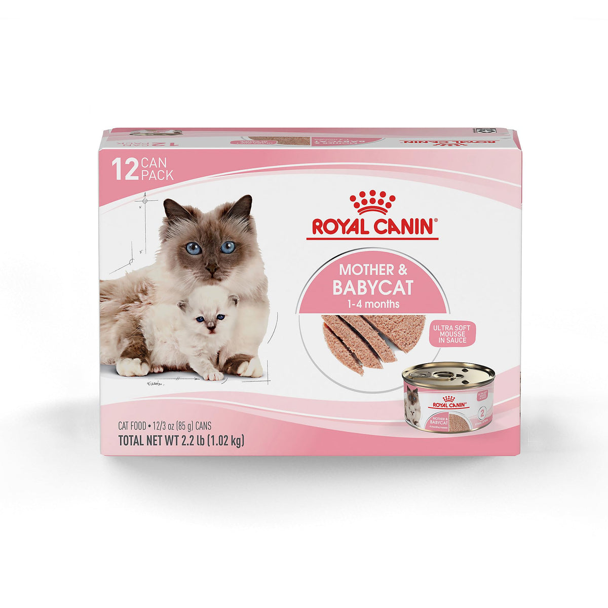 Royal Canin Feline Health Nutrition Mother & Babycat Queen Ultra Soft Mousse in Sauce Cat Food, 3 oz (Pack of 24).