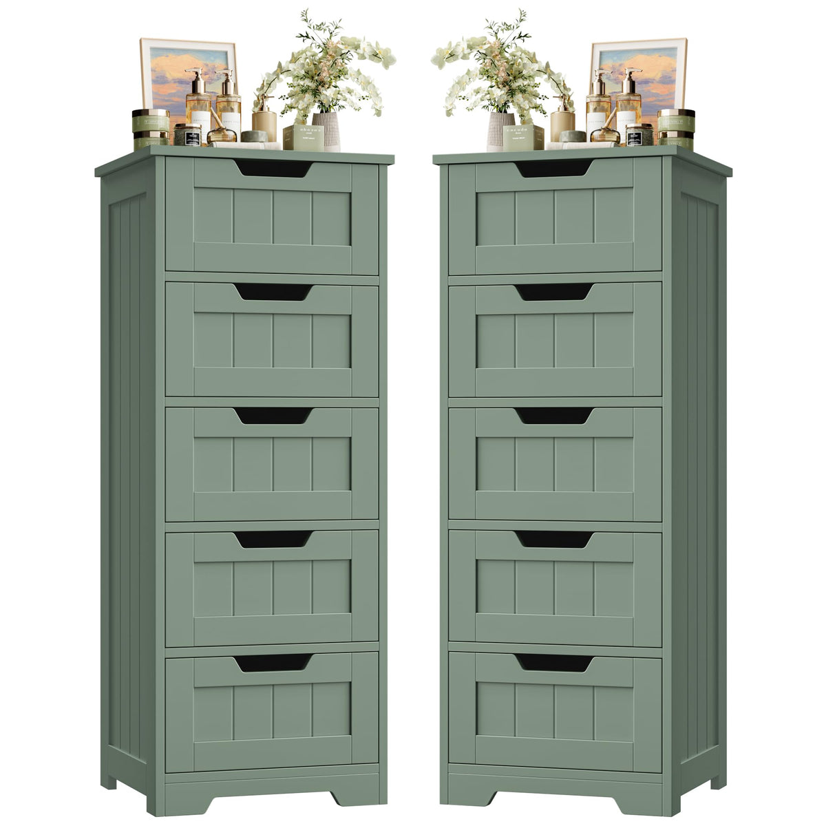 FOTOSOK Bathroom Cabinet, Bathroom Storage Cabinet with 5 Drawers, White