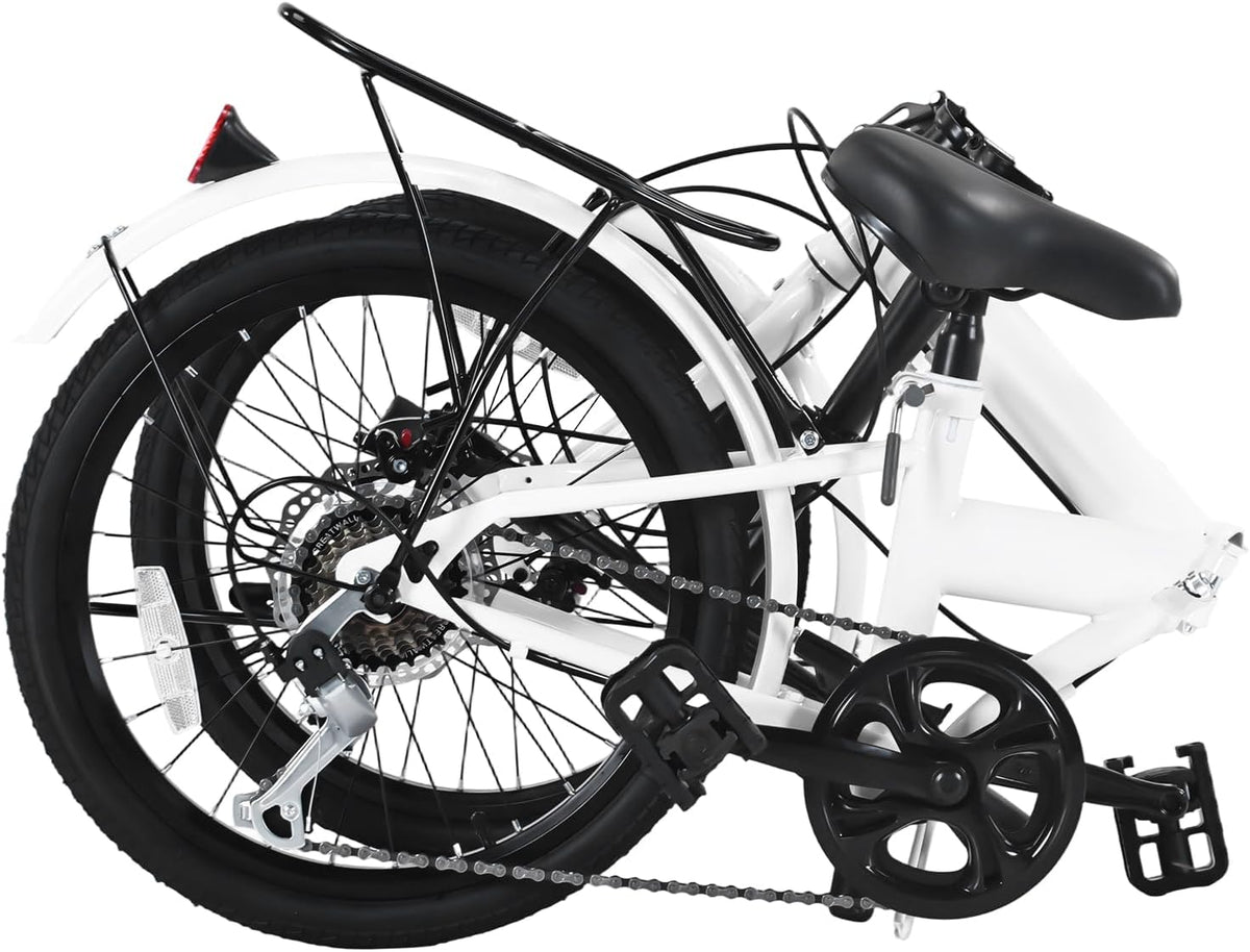 20-Inch Folding Bike, Foldable Bike for Adults Adjustable Seat Height & Elevable Handlebars Store in The Trunk 7-Gear Transmission Front and Rear Disc Brakes for Traveling
