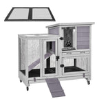 Gutinneen 2-Story Rabbit Hutch Bunny cage with Chew-Proof Ramp, Locking Leak-Proof Trays - Indoor/Outdoor 39.3" Wooden Rabbit Cage with Wheels for Rabbits, Guinea Pigs, Small Animal (Black and White)