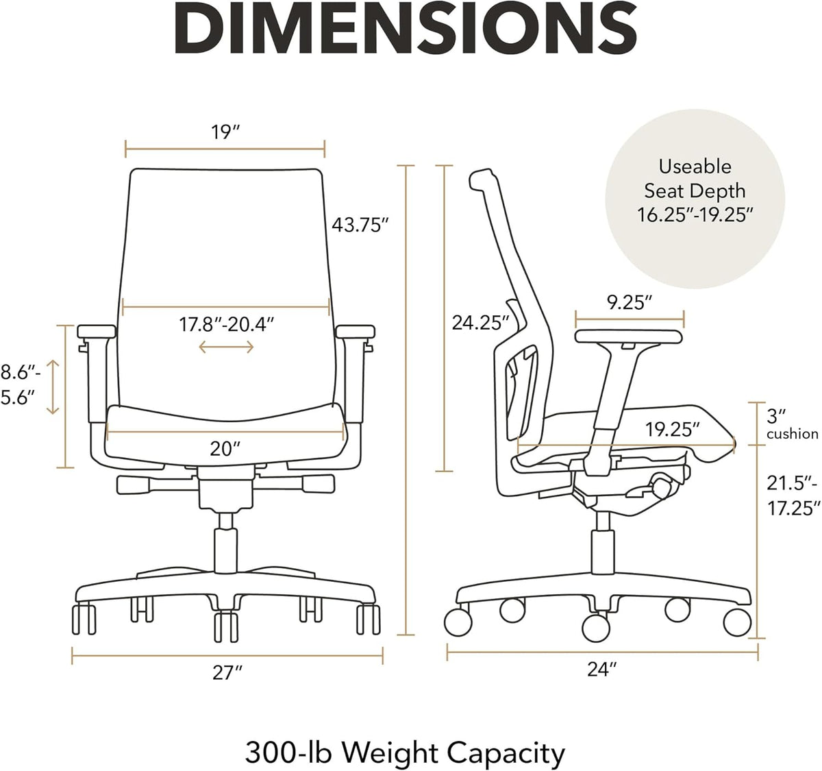 HON Ignition 2.0 Ergonomic Office Chair, Lumbar Support, Desk Chair, Black