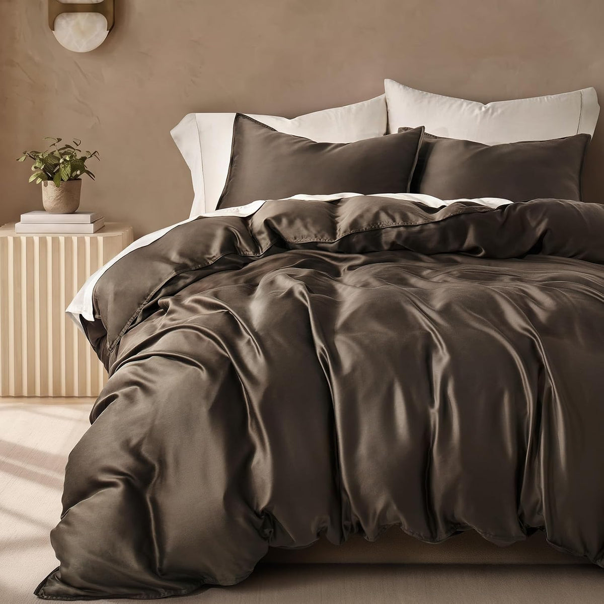 EverGrace Tencel™ Sateen Duvet Cover Set, King Size, Espresso Brown