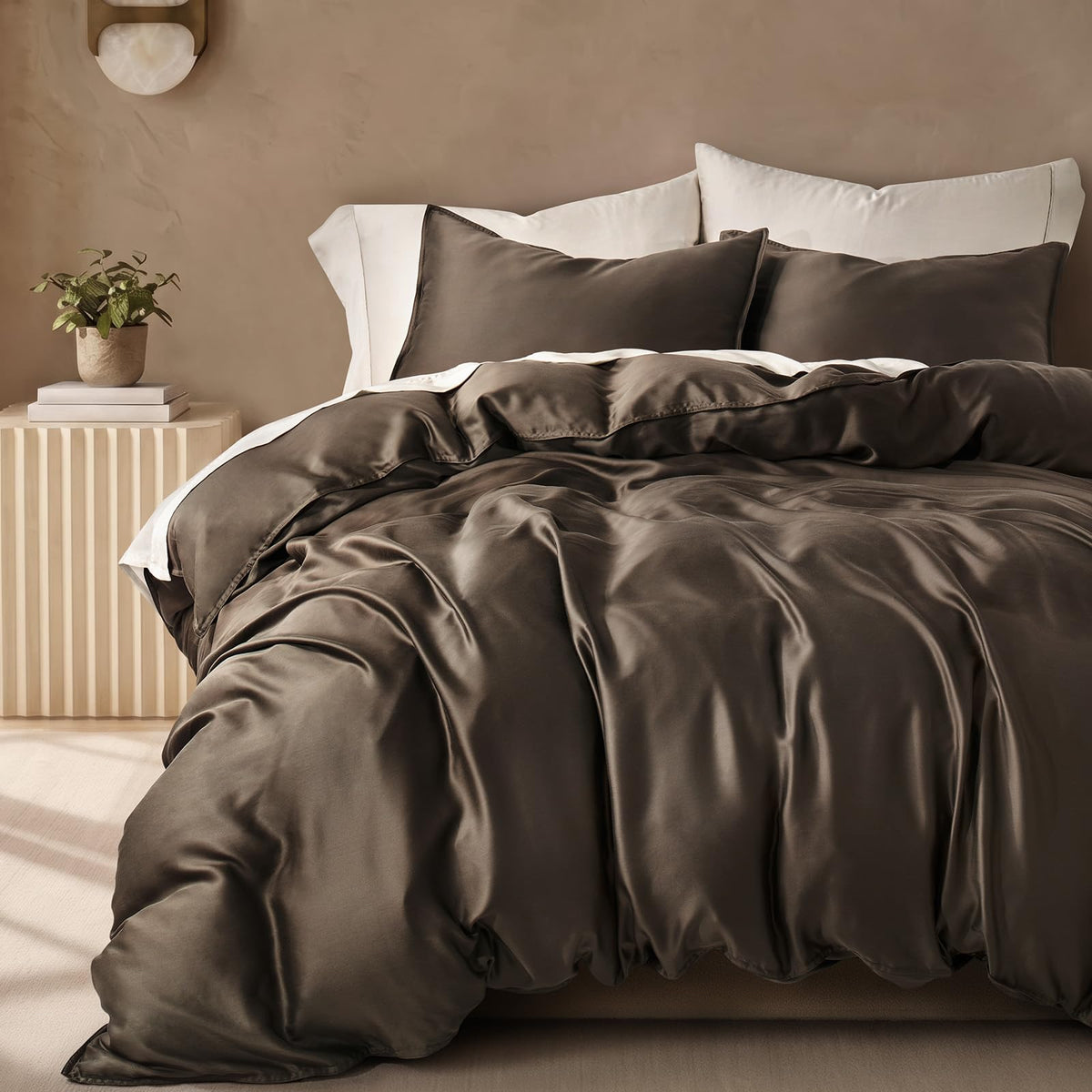 EverGrace Tencel™ Sateen Duvet Cover Set, King Size, Espresso Brown