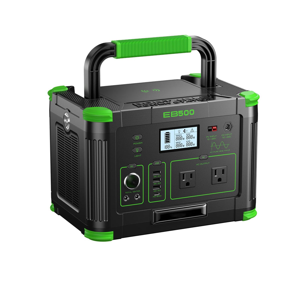 Portable Power Station 500W (Peak 1000W), 519.48Wh Solar Generator Power