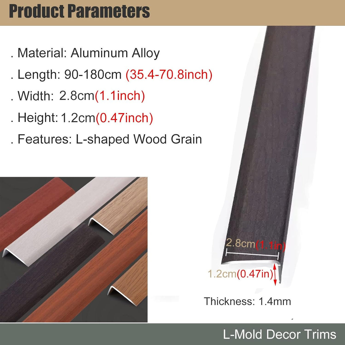 L Molding Metal Stair Steps Corner Trim Window Sill Edge Protectors, Wood Grain Finish Floor Transition Strip for Wooden Flooring/Laminate Floor (#6 35in/89cm)