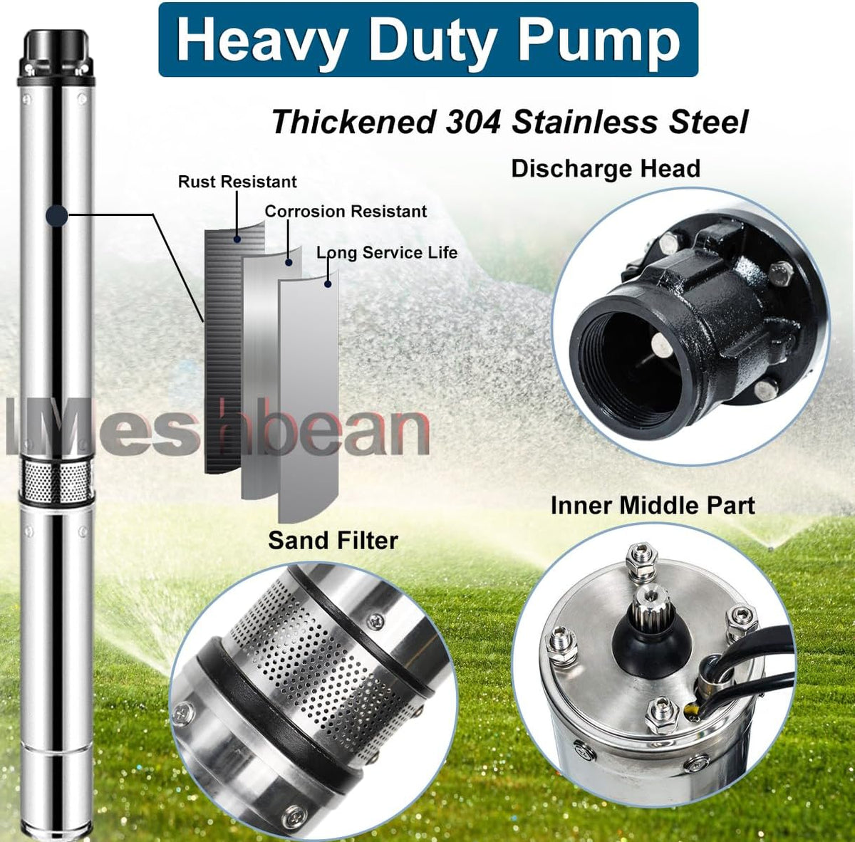 Deep Well Submersible Pump, 1HP 110V Well Pump with Control Box & 50FT Power Cord,33GPM 305FT Max Head