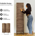 Room Dividers and Folding Privacy Screens, Wood Louvered Separators Divider Wall for Home Office Bedroom - 4 Panels, 63 * 67inch (Brown)