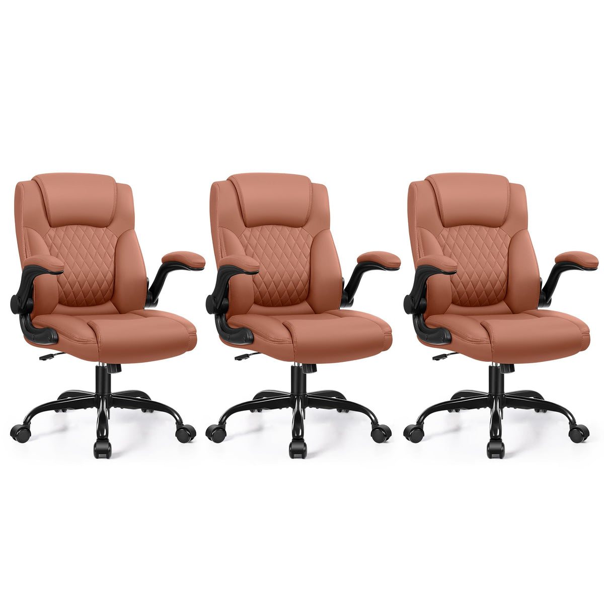 Leather Office Chair, PU Home Computer Desk Chairs with Ergonomic Back Support, 360°Swivel Free，Small Gaming Chair with Wheels and Adjustable Armrests, for Short People Use