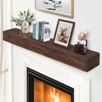 G GOOD GAIN 60'' Fireplace Mantel, 5'' Pine Wood Floating Shelf, DarkWalnut