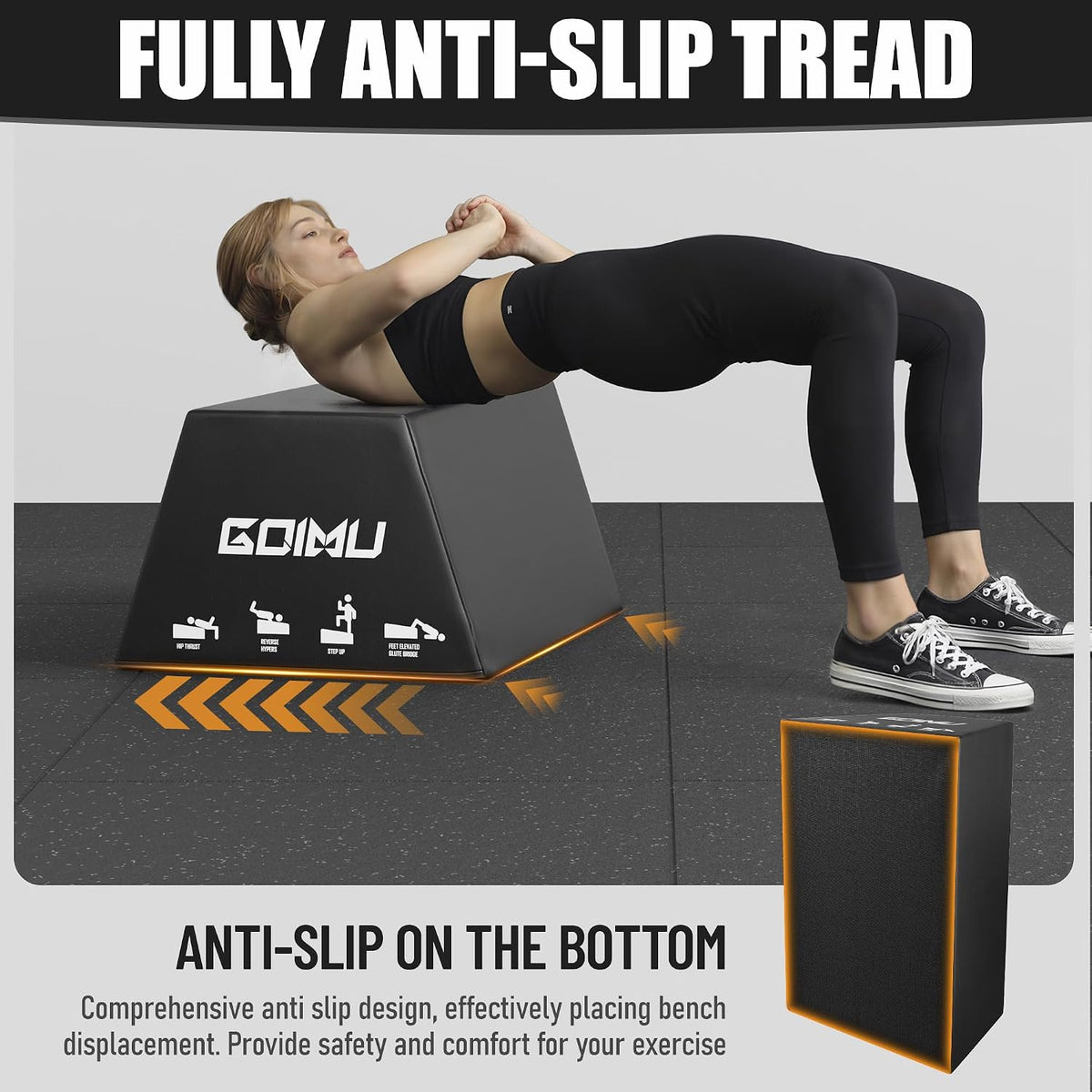 HT01-B Hip Thrust Bench, Hip Thrust Machine for Core&Ab Strength Training, Hip Thrust Booty Workout Box with Non-Slip, Glute Bridge Machine for Home and Gym, Large/Medium Size