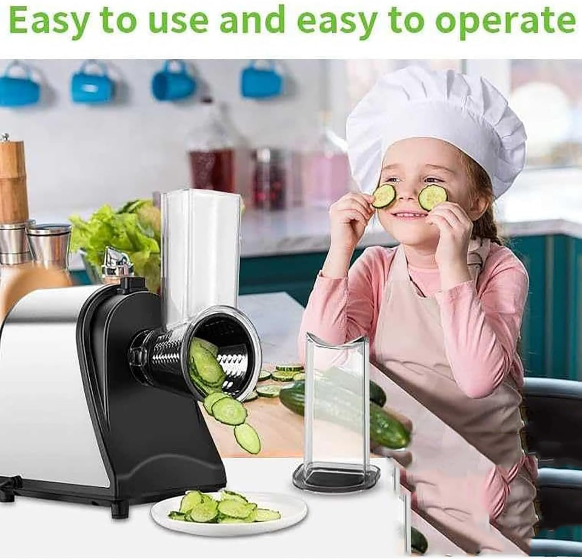 McbeAn Electric Vegetable Cheese Grater, 1000W Vegetable Cutter with 5 Stainless Steel Blades, Work Efficiently, One-Touch Control, for Cheese Carrots Potatoes Nuts Cucumbers Zucchini