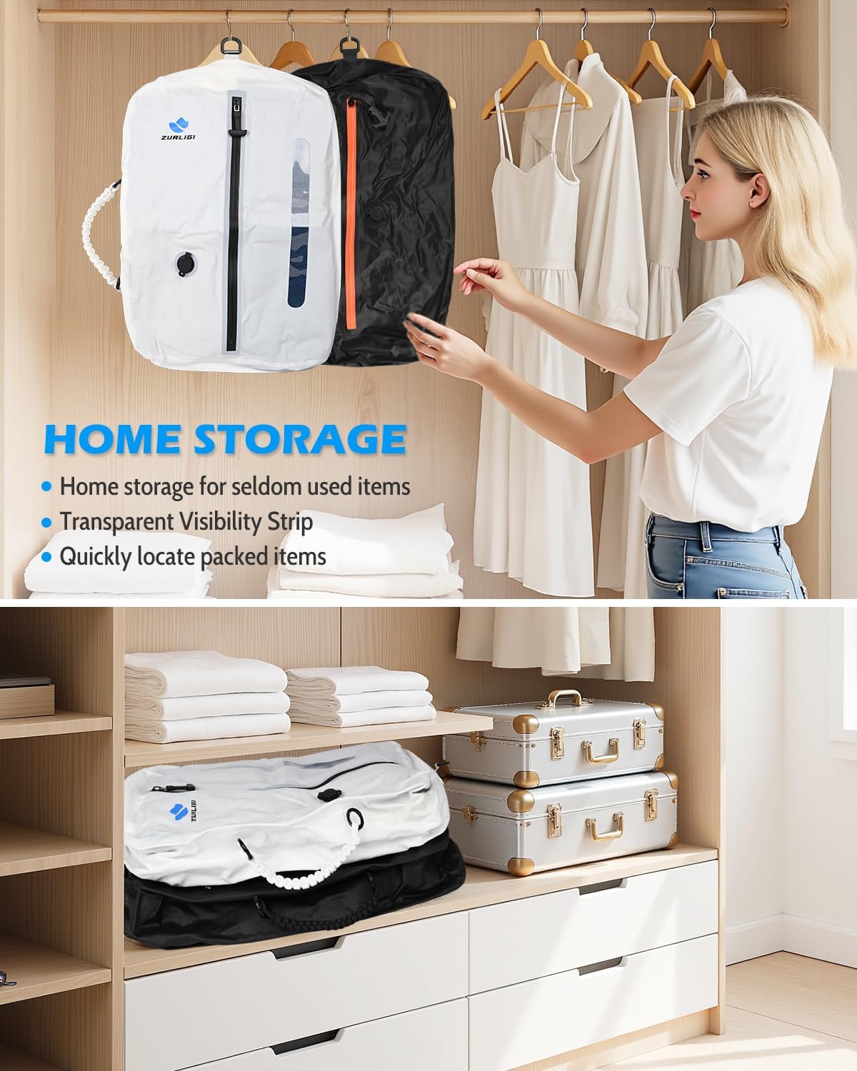 Zurligi Vacuum Travel Bags with Pump, Anti-rip Waterproof Compression Bag