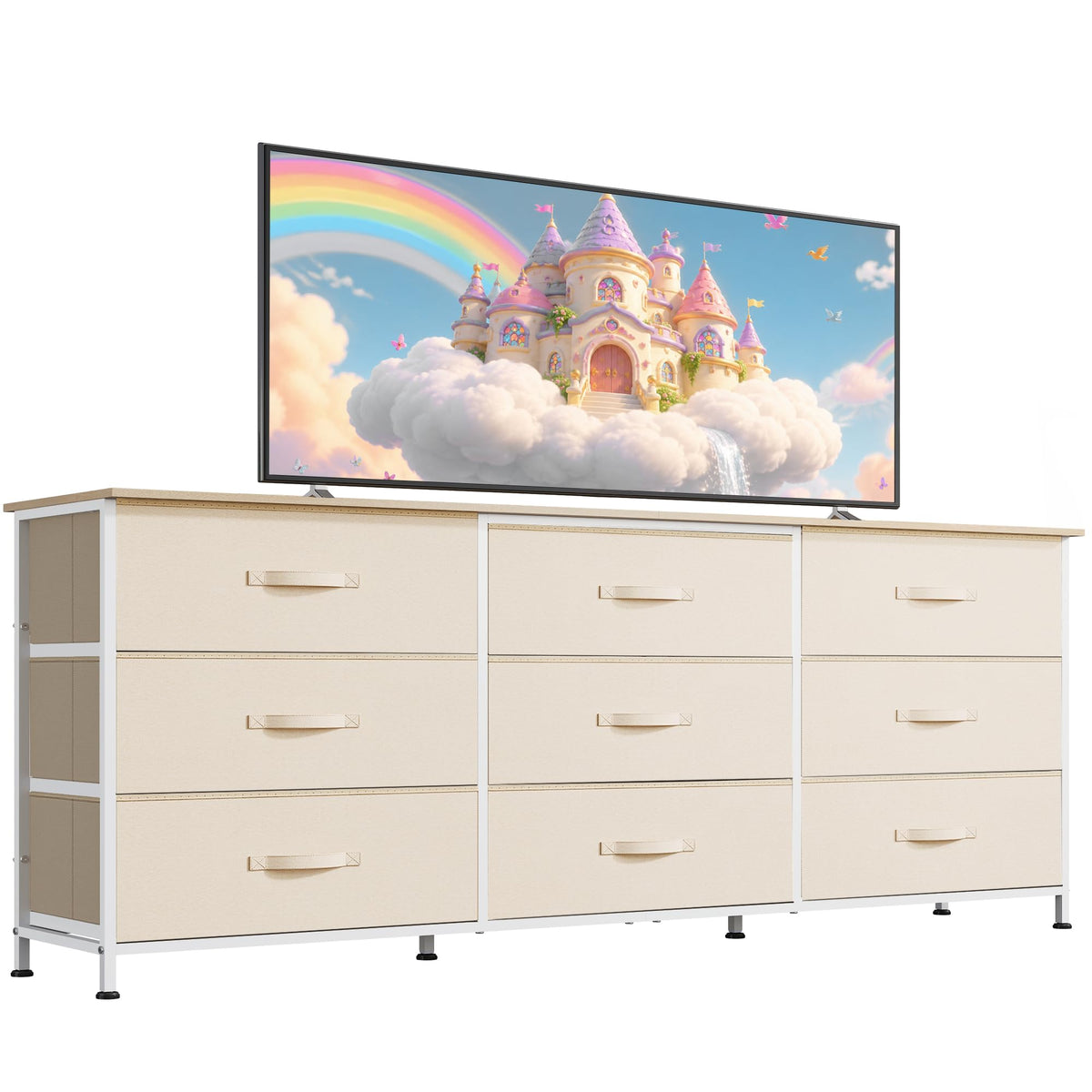 WLIVE Dresser TV Stand for 55 Inch TV, 9 Drawer Dresser for Bedroom, Black