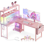 AODK L Shaped Desk Gaming Desk with LED Light & Power Outlet