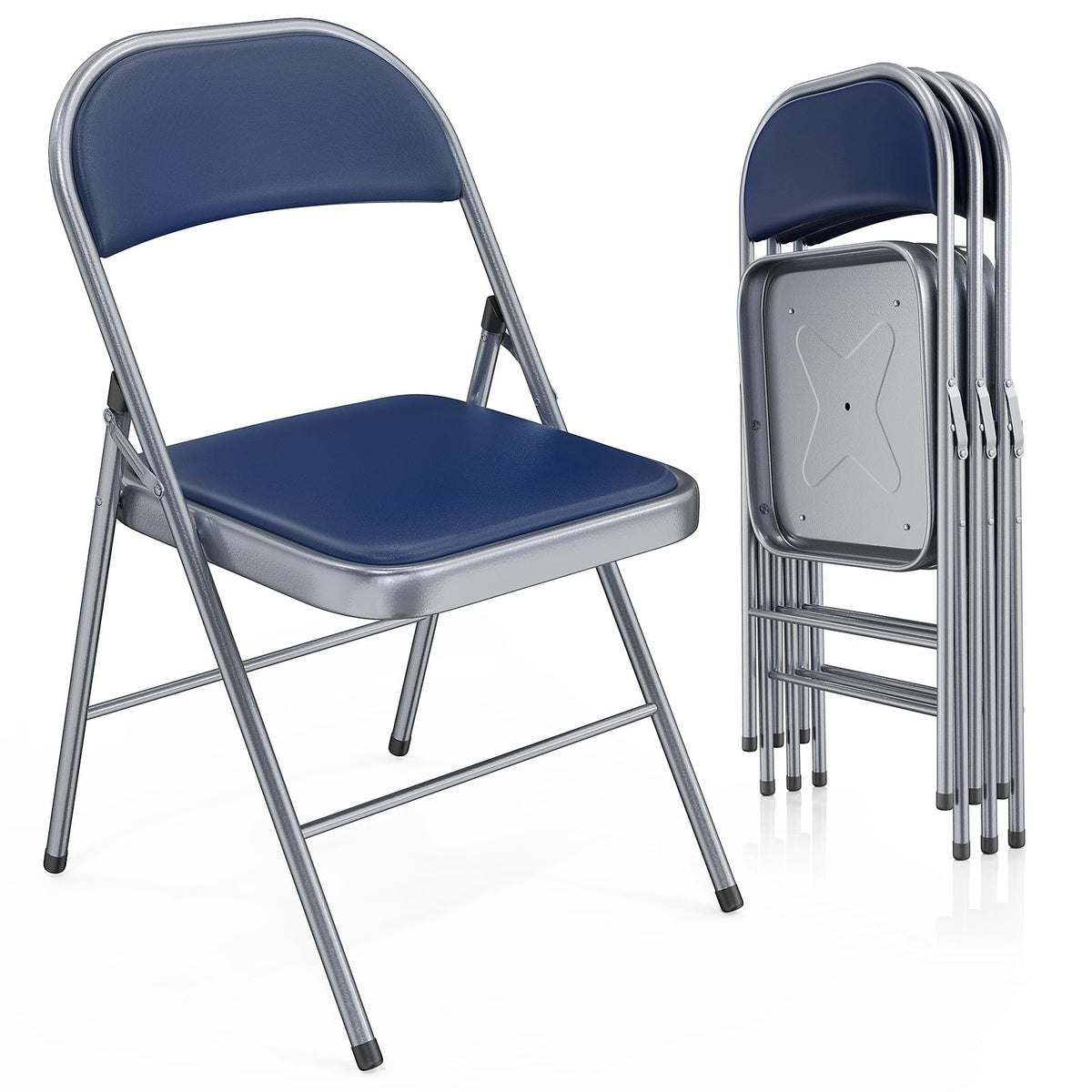 VINGLI 10 Pack Folding Chairs with Padded Seats, Metal Frame with Pu Leather Seat & Back, Capacity 350 lbs, Black