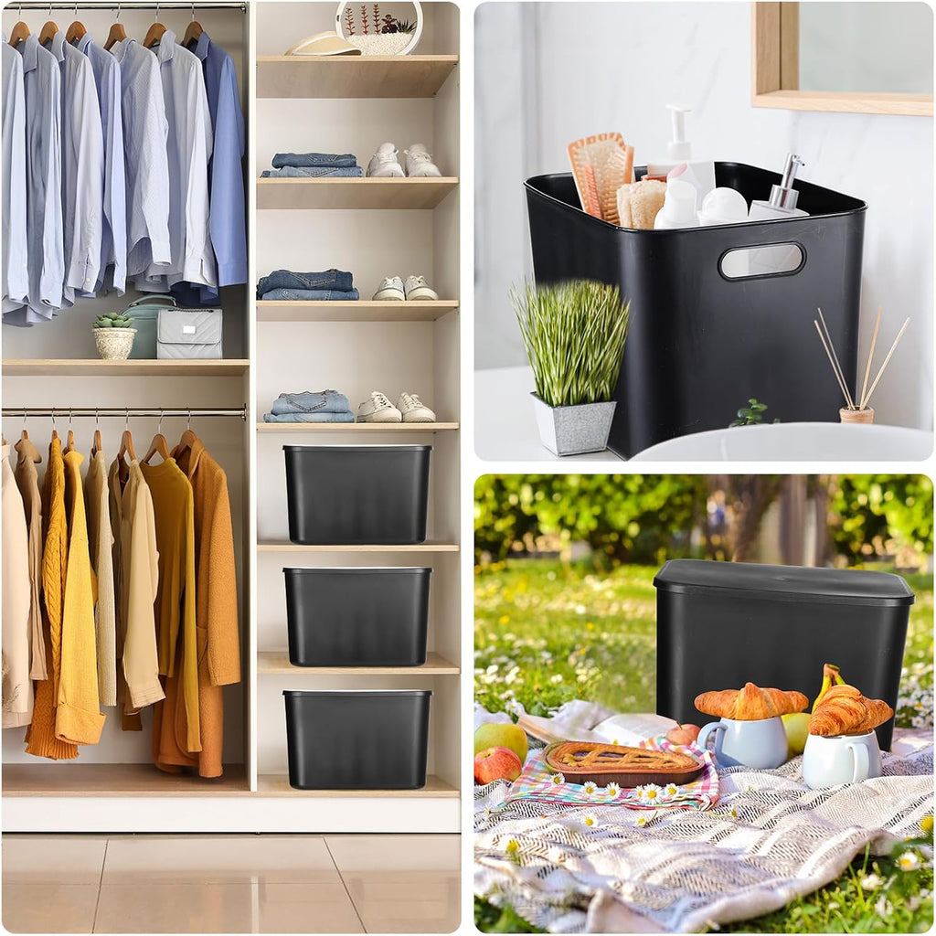 Hoolerry 8 Pieces Storage Bins, 14.2 x 10.2 x 9.5 Inch, Black