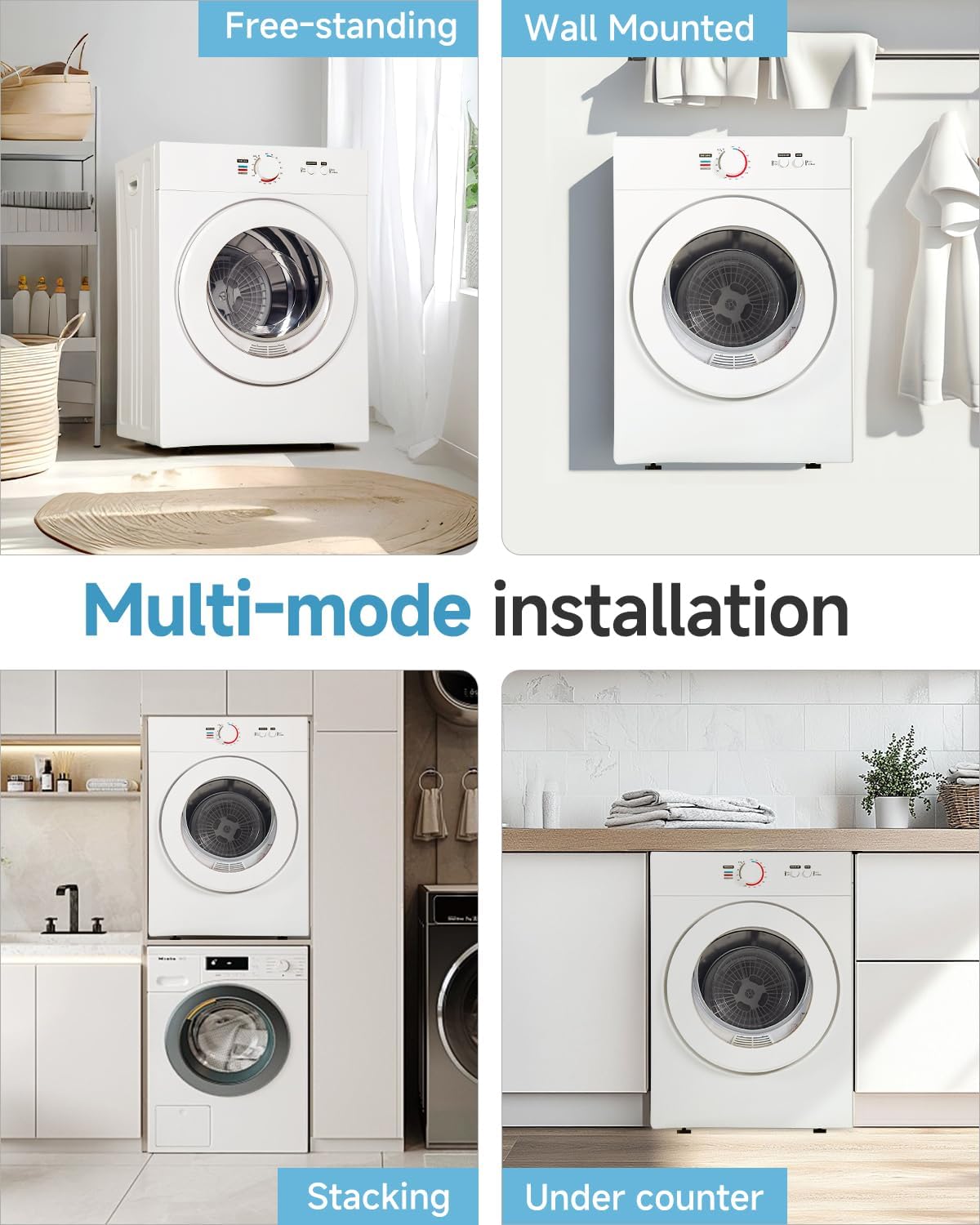Feelfunn 1020W Portable Clothes Dryer with 4 Automatic Drying Modes