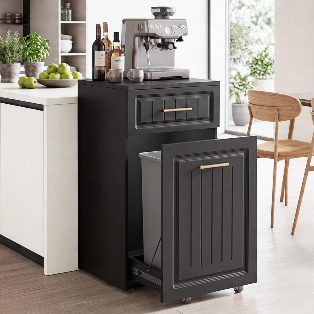 ZIFTY Pull Out Trash Can Cabinet for 13 Gallon Bin, Laundry Hamper, White