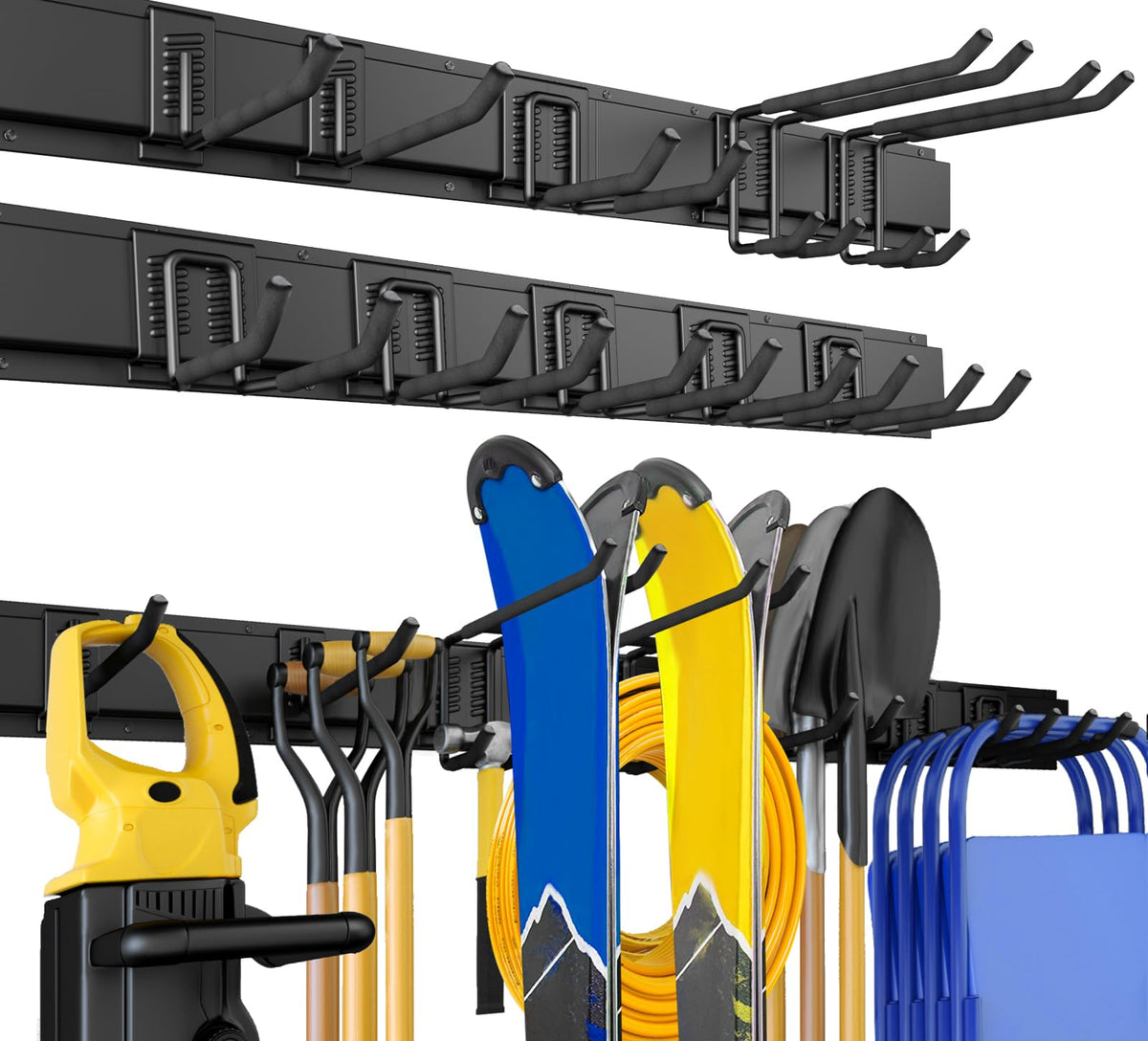99 Inches Garage Storage, UUP Garage Organization, Wall Mount Garden Tool Organizer, Max 1000lbs Adjustable Metal Hook, Yard Shed Hanging Utility Rack, Heavy Duty Shelving for Rake Broom Mop Snowboard
