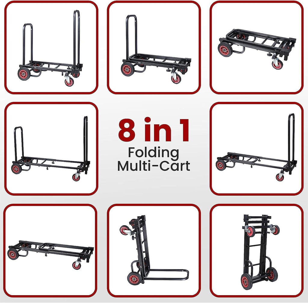 Pyle Compact Folding Adjustable Equipment Dolly - Heavy Duty Multi‑Function Convertible Cart Hand Truck/Platform Cart with Wheels - Expandable Up to 25.24" to 40.24" - 200LBS MAX Load Capacity