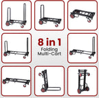 Pyle Compact Folding Adjustable Equipment Dolly - Heavy Duty Multi‑Function Convertible Cart Hand Truck/Platform Cart with Wheels - Expandable Up to 25.24" to 40.24" - 200LBS MAX Load Capacity