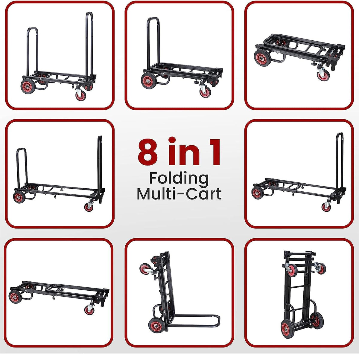 Pyle Compact Folding Adjustable Equipment Dolly - Heavy Duty Multi‑Function Convertible Cart Hand Truck/Platform Cart with Wheels - Expandable Up to 25.24" to 40.24" - 200LBS MAX Load Capacity