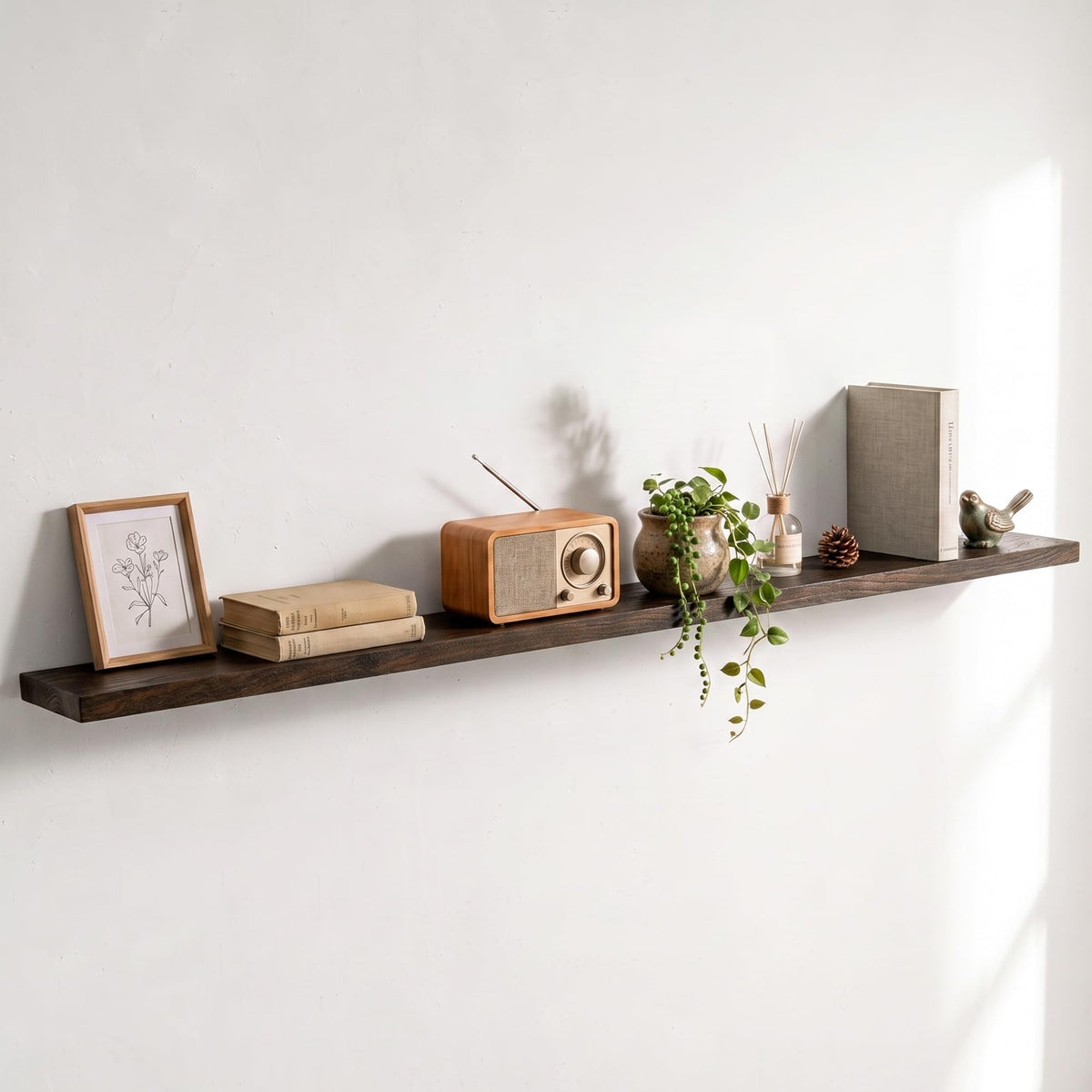 Live Edge Elm Floating Shelves - 24 In Rustic Solid Wood Shelves with Heavy-Duty Invisible Bracket, Wall-Mounted Wooden Shelf for Living Room, Bathroom, Kitchen Storage & Display, Set of 2, Natural