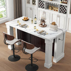 63" Large Imitation Marble Dining Table for 4-6 People, with LED Lights