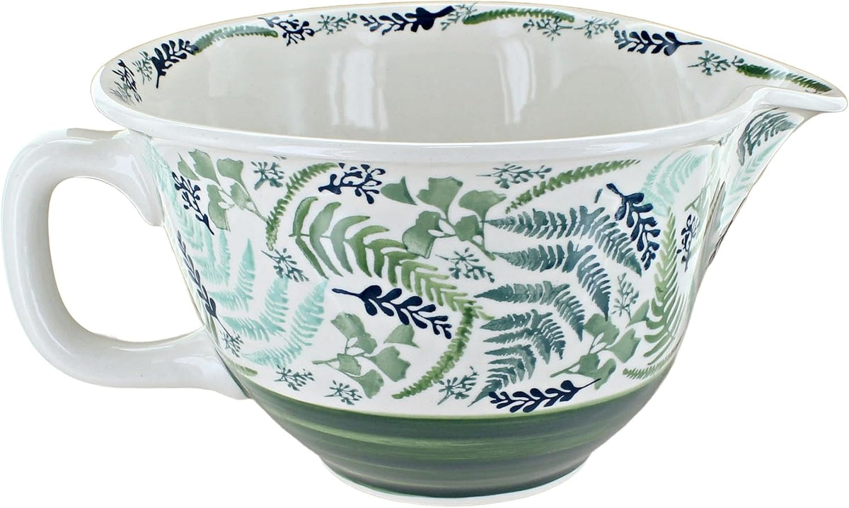 Blue Rose Polish Pottery - Blue Tulip Batter Bowl - 10 Cup Capacity - Hand-Painted Ceramic Mixing & Pouring Bowl with Handle and Spout