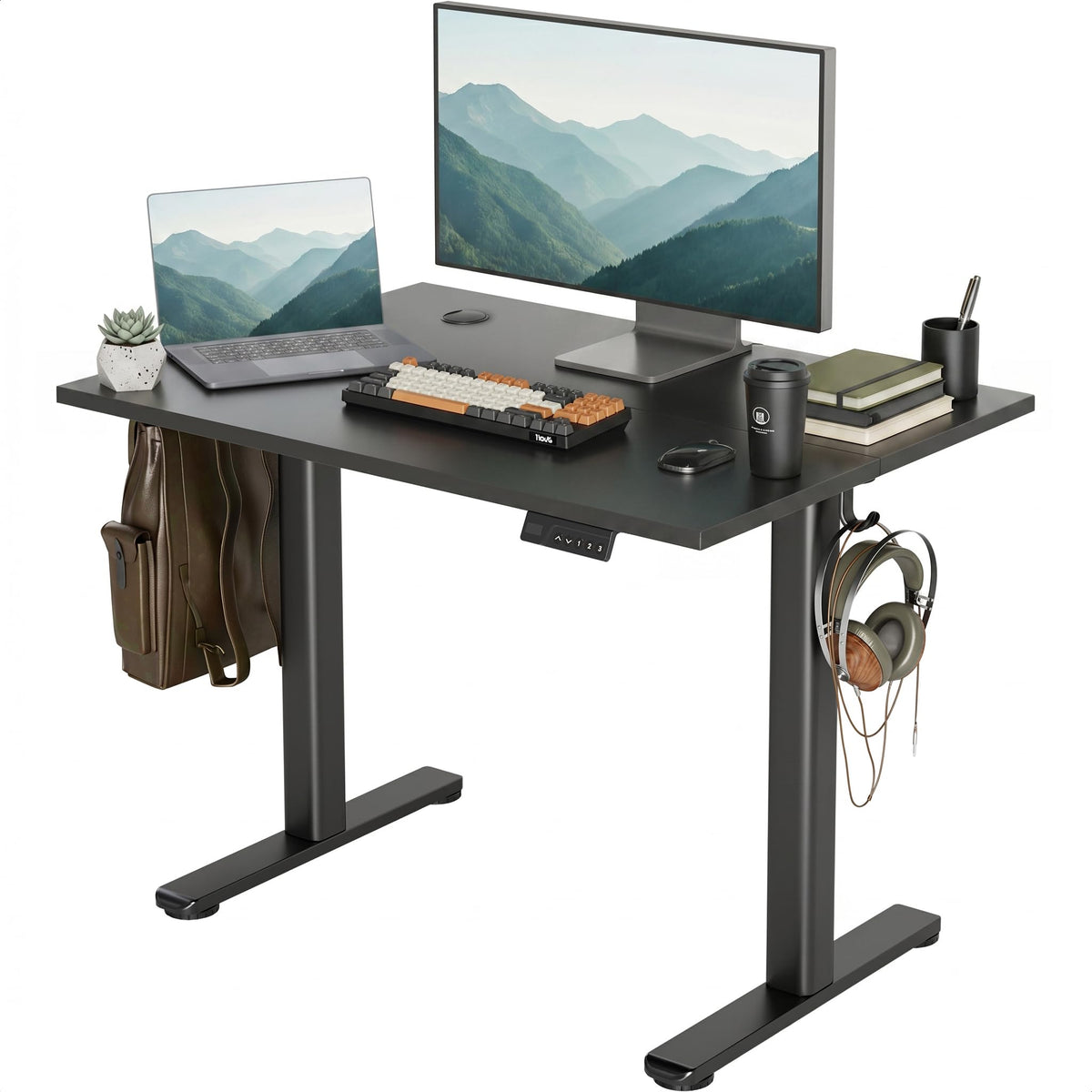 Claiks Electric Height Adjustable Standing Desk, 48x24 Inch, Deep Black