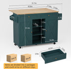 HLR Farmhouse Kitchen Island On Wheels, Teal Green
