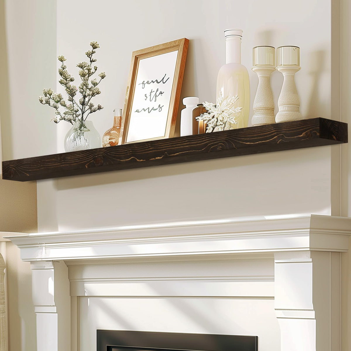 60x8x3in Rustic Fireplace Mantel Pine Wood, Weathered Brown