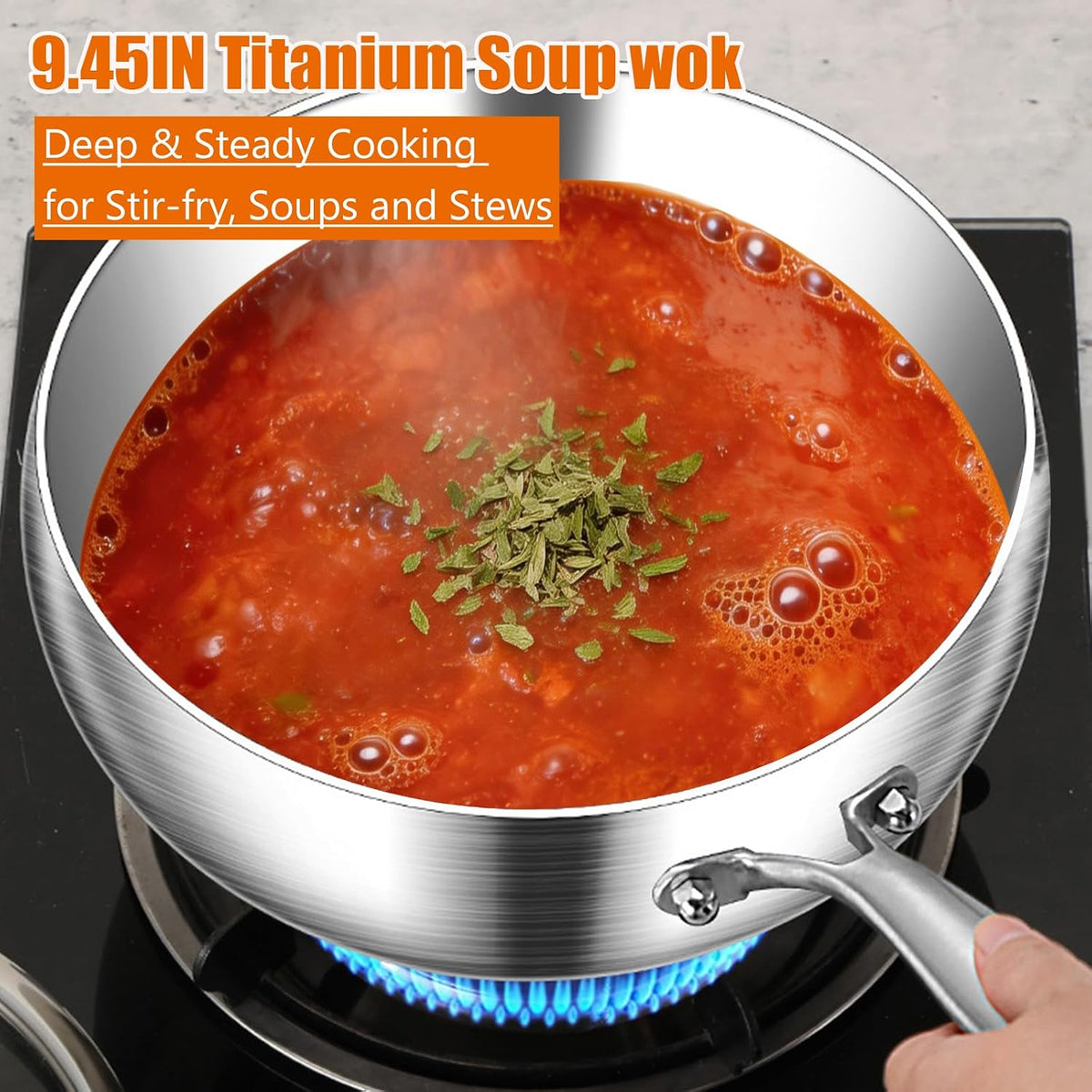 Titanium Cookware Set, 11'' Titanium Pans for Cooking, 9.45'' Soup Wok with Lid, Titanium Hammered Chef-Grade Design,PFAS/PFOA/PTFE-Free, Induction & Oven-Safe, Dishwasher Safe,Pan soup wok,11