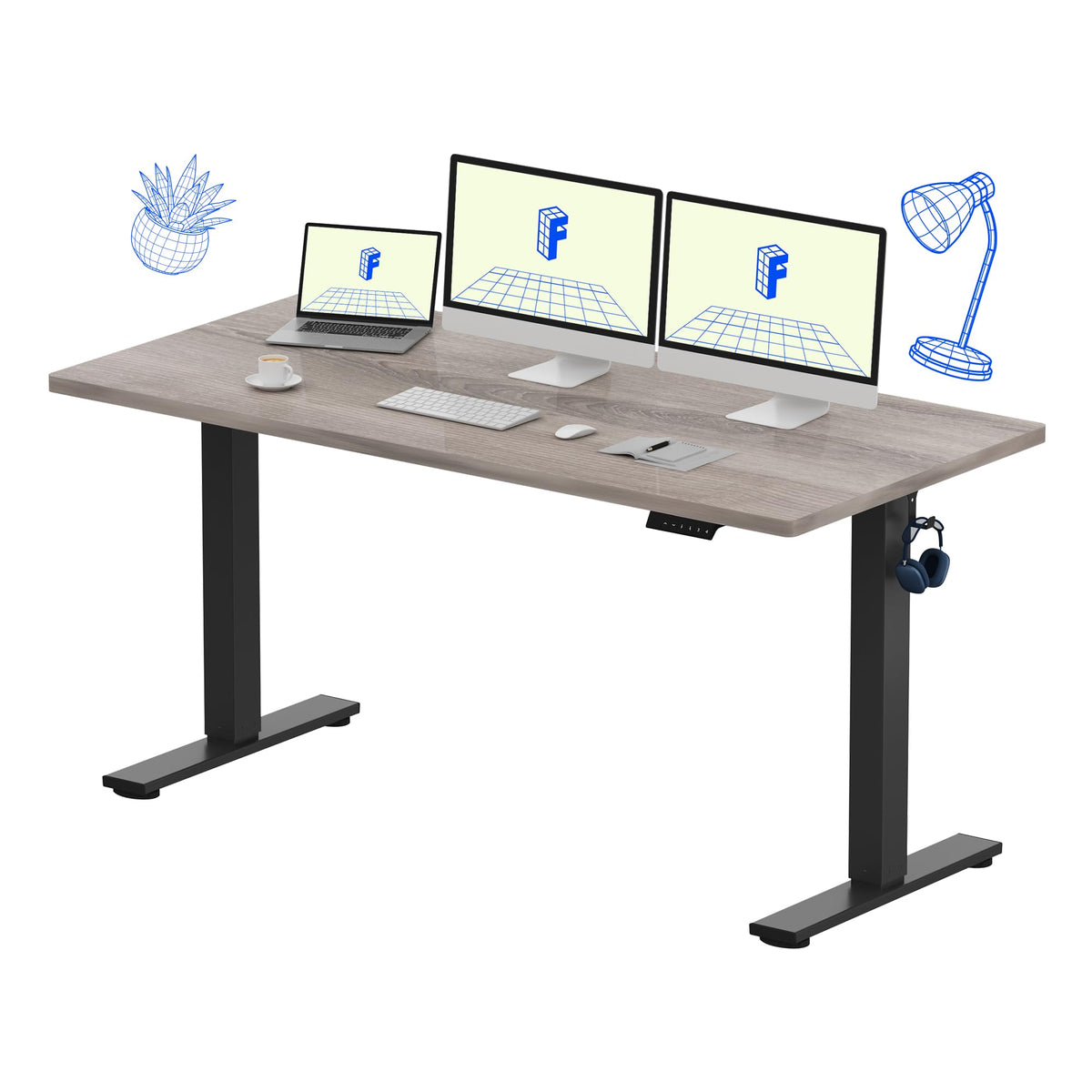 FLEXISPOT EN1 One-Piece Standing Desk, Electric Adjustable with 4 Memory Presets, 176 LBS Capacity, Stable & Quiet, Seamless Desktop for Home Office & Dual Monitors, 48"x24" Maple(White Frame)