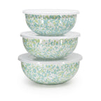 Golden Rabbit Enamelware Nested Mixing Bowls with Lids, Set of 3, Lagoon