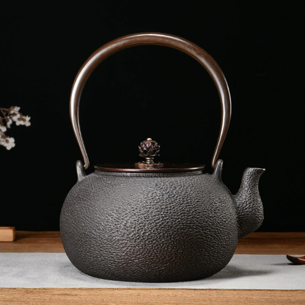 Cast Iron Teapot, Stovetop Safe Tea Kettle With handle, Asian Style Handmade Tea Pot For Home Camping Outdoor Use(1.2L, BlackB)