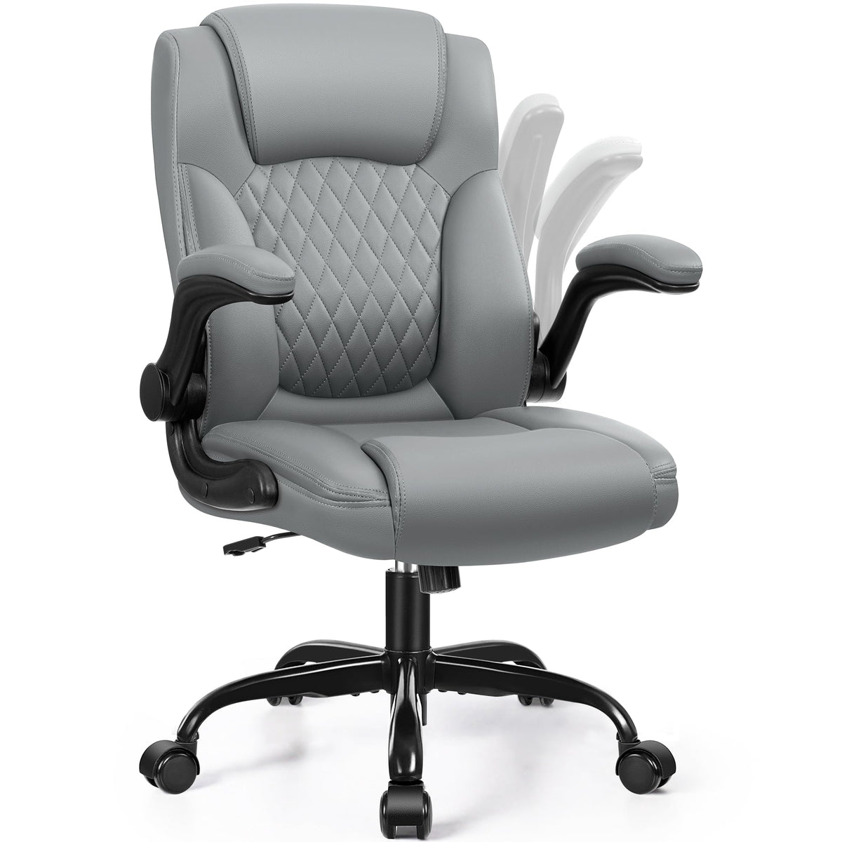 Leather Office Chair, PU Home Computer Desk Chairs with Ergonomic Back Support, 360°Swivel Free，Small Gaming Chair with Wheels and Adjustable Armrests, for Short People Use