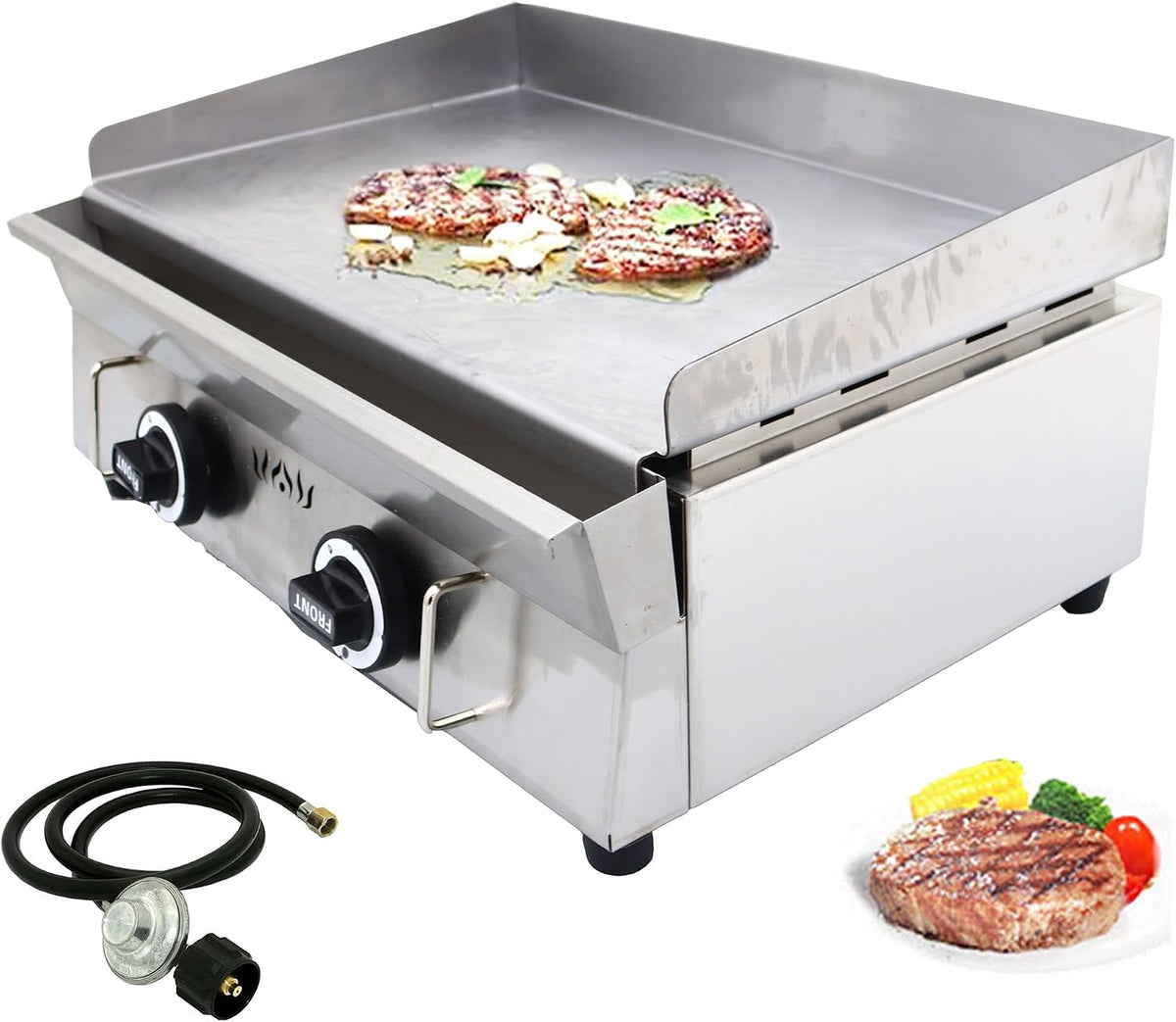 INTSUPERMAI LPG Gas Grill Griddle Countertop Griddle Flat Top Grill Hot Plate Stove Stainless Steel Teppanyaki Gril 2800Pa 21.26×13.39inch Plate Separately Adjustable Temperature Control