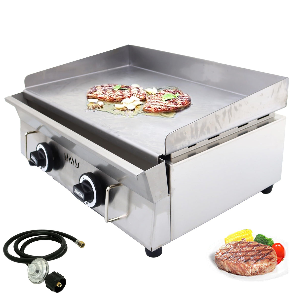 INTSUPERMAI LPG Gas Grill Griddle Countertop Griddle Flat Top Grill Hot Plate Stove Stainless Steel Teppanyaki Gril 2800Pa 21.26×13.39inch Plate Separately Adjustable Temperature Control