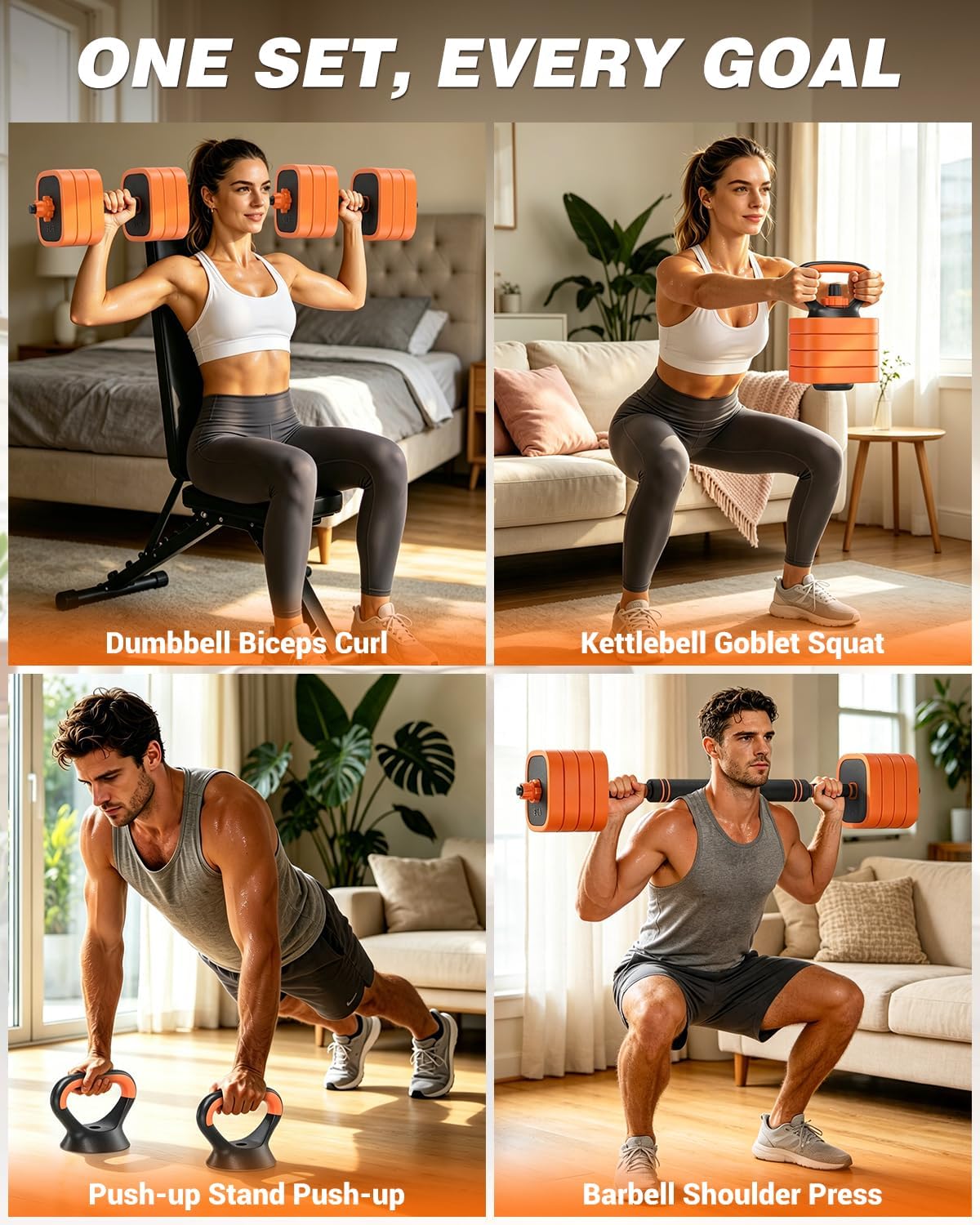 Rendpas 4-in-1 Adjustable Dumbbell Set with Foldable Bench for Home Gym