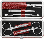 ZWILLING Beauty Classic INOX 5-Piece Manicure Set Pedicure Kit, Stainless Steel Nail Care, Cowhide, Crocodile Edition, Red