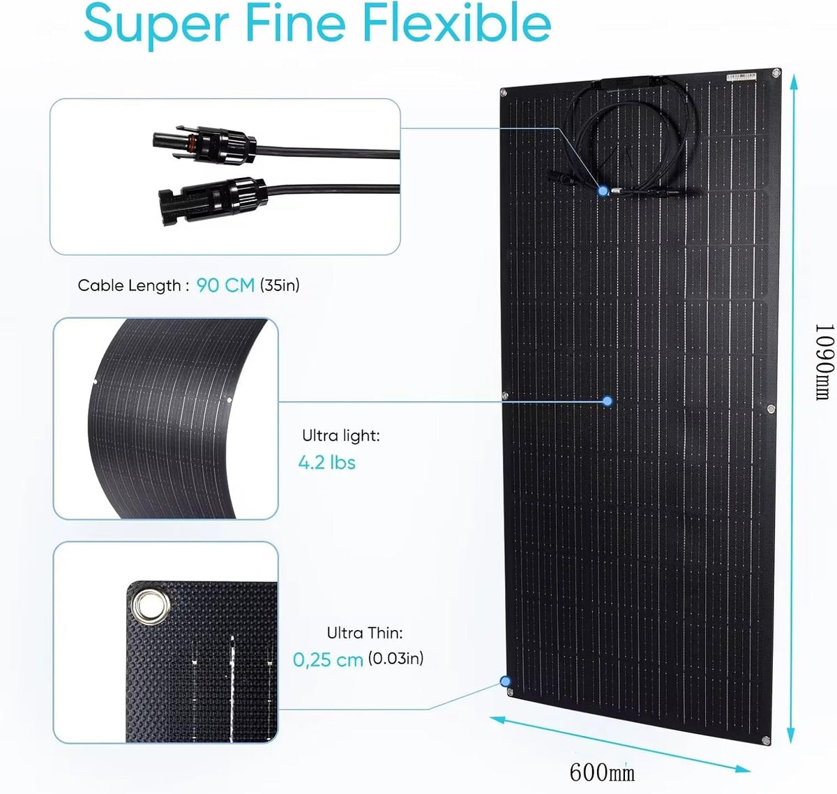 600W Flexible Panel Solar Kit, 2x300W Monocrystalline Solar Panels, IP67 Waterproof, 22%-25% Efficiency, Portable, Modern Style for Camping, RV, Off Grid System