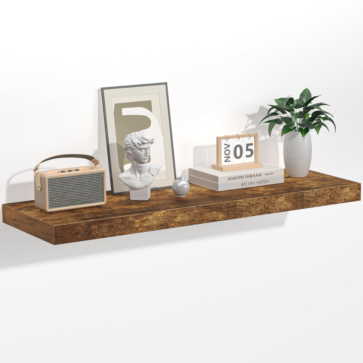 Fun Memories Floating Shelves - 2 Pack 12 Inch Rustic Wooden Wall Shelves - Extra Deeper & Thicker Wall Mounted Storage Shelf for Living Room, Kitchen, Farmhouse - 36" W x 12" D x 1.8" H - Brown