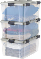 IRIS USA 3-Pack 60 Qt Storage Bins with Gasket Lids, Clear/Chrome