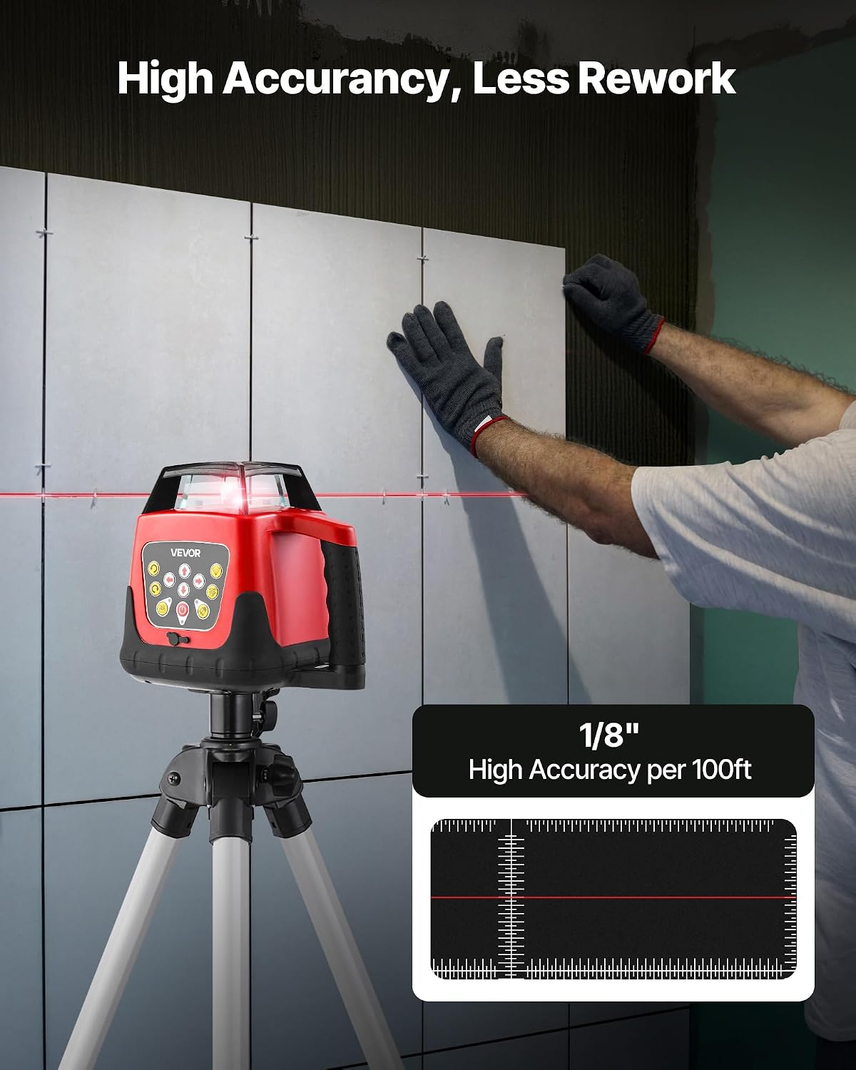 VEVOR Rotary Laser Level Kit, 1650ft 360-Degree Self Leveling Red Horizontal Laser Transit,with Tripod,Receiver,Remote Control, Scale,Toolcase, IP66 Waterproof, 0.80in/100ft Precision for Construction